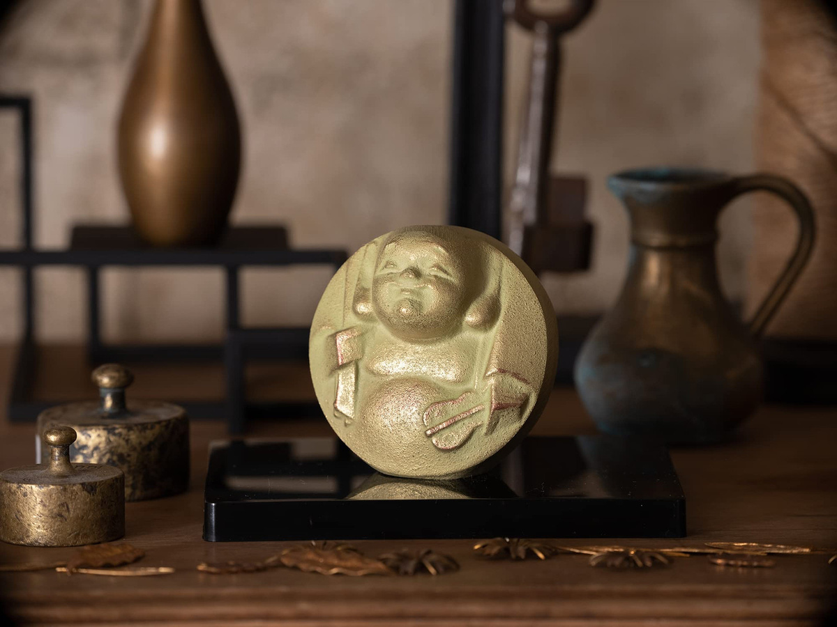 Glücksgott Hotei Statue von Sotaro Saegusa als Nitten Bildhauer Ornament in Gold aus Kupferwaren Takaoka - Bild 2