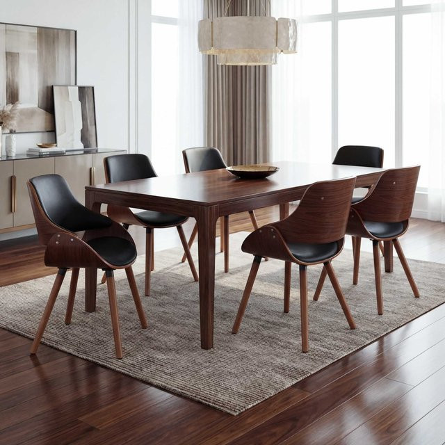 6er-Set Esszimmerstühle MCW-D23 im Retro-Design aus Kunstleder in Schwarz - Bild 1