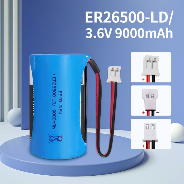 EEMB 3,6V ER26500 Li-SOCl2-Batterie mit 9000mAh und Kabelanschlüssen, Größe C, blau - Bild 1