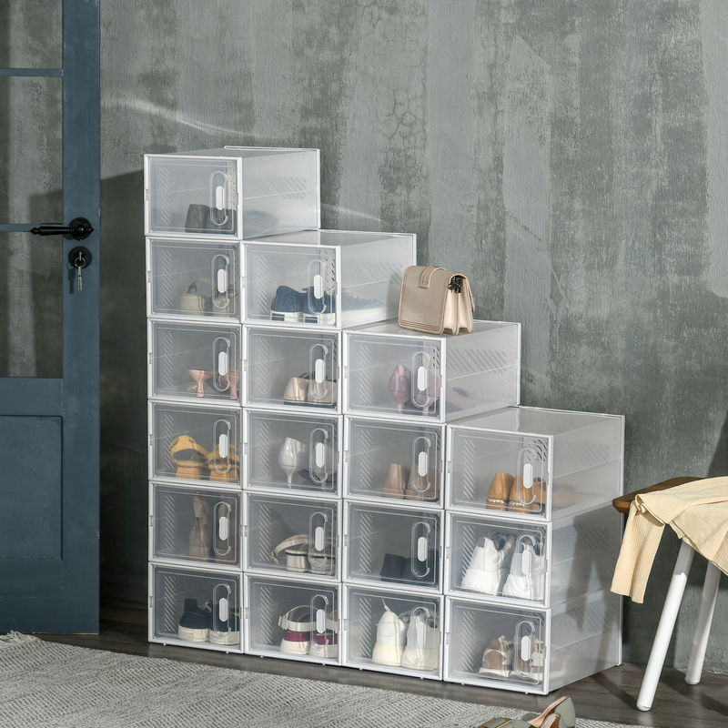 HOMCOM Modulares Schuhregal Set aus 18 Boxen mit transparenten Türen, Weiß, B: 35 cm, T: 25 cm, H: 19 cm - Bild 2