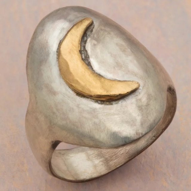 Damenring Vintage, zweifarbiges Metall, Silber, ohne Stein - Bild 1