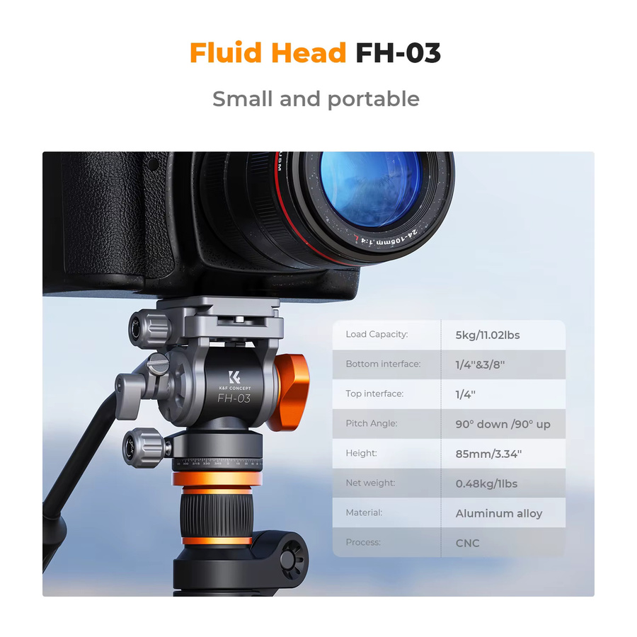 K&F CONCEPT Video-Fluidkopf Stativkopfhalterung Schwarz, belastbar bis 5 kg für Nikon Canon Leica Sony Kameras - Bild 2