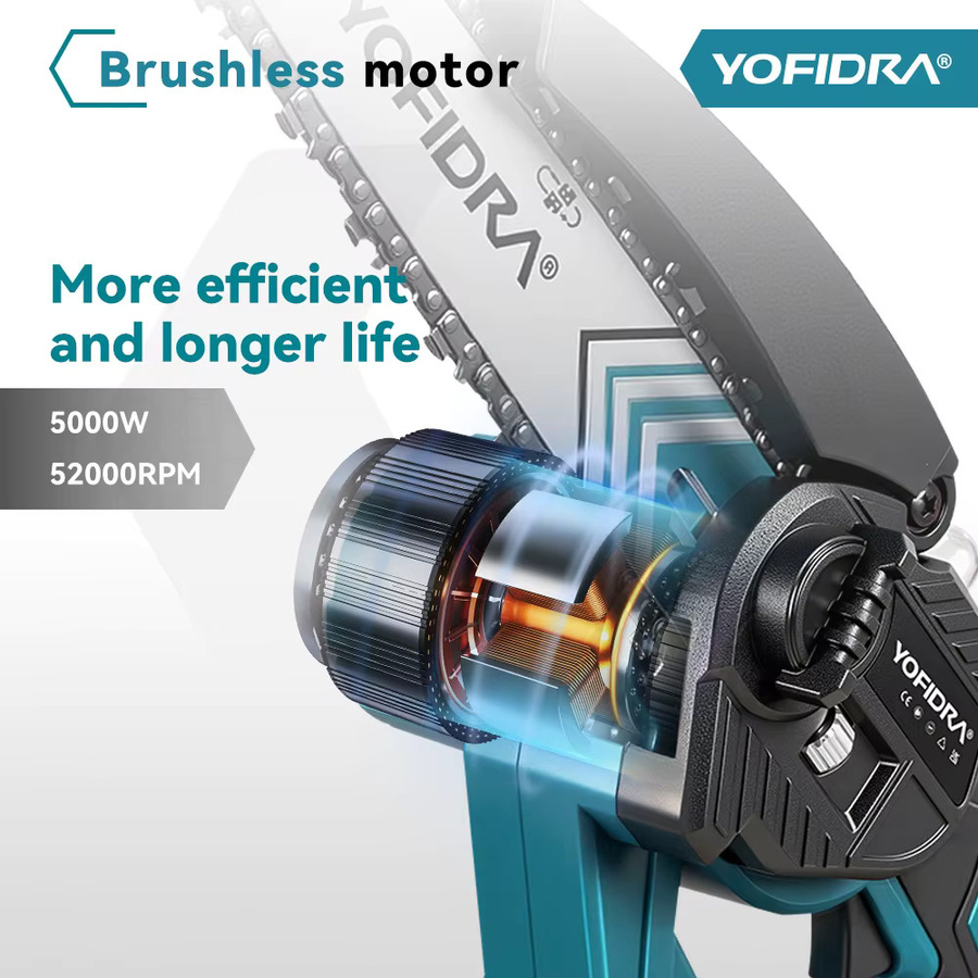 YOFIDRA 2-in-1 Elektrische Kettensäge und Hochastsäge mit 8 Zoll Bürstenlosem Motor für 21V Akku - Bild 4