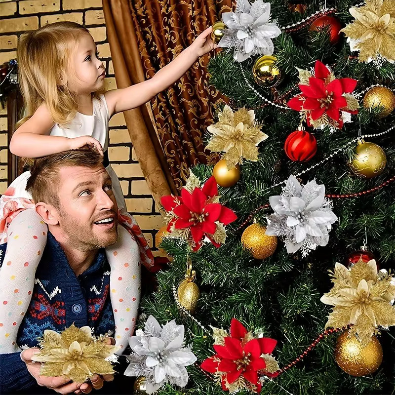 HUAYUXIANG Glitter Weihnachts Blumen Anhänger als künstliche Weihnachtsbaum Ornamente in Multicolour und Schwarz - Bild 3