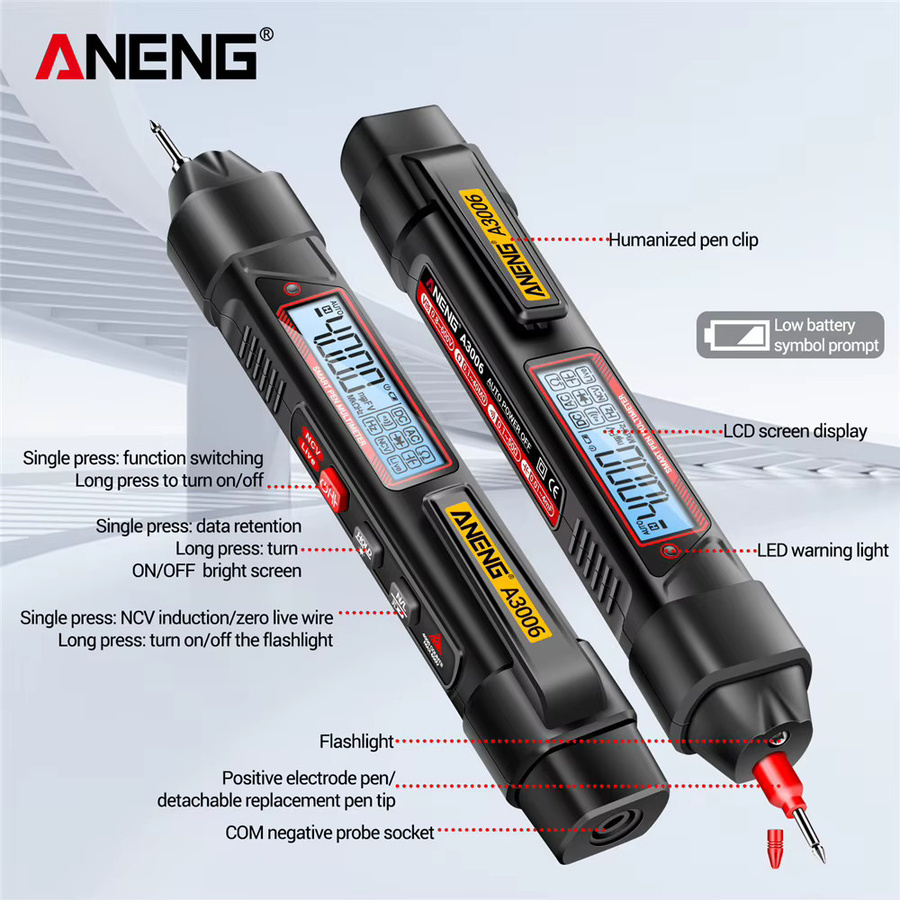 ANENG A3006 Mini-Digitalmultimeter Testpen in Schwarz für AC/DC Spannung, Ohm, Diode, Kapazität und Hz - Bild 4