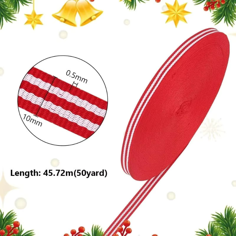 Gestreiftes Ripsband aus Polyester in Rot-Weiß für Geschenkverpackungen und Weihnachtsdekoration, 50 Yards, Breite: 0,95 cm - Bild 2