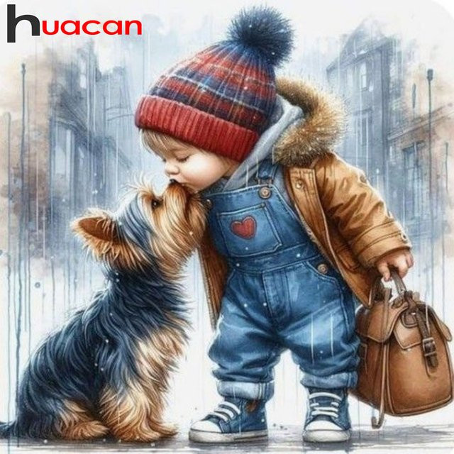 Huacan DIY Diamantmalerei 5D mit Cartoon Hund als Stickerei-Set für Kinder, Mehrfarbig, B/H: 20 x 20 cm - Bild 1