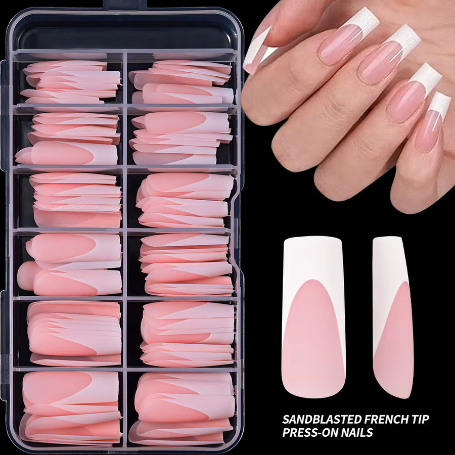 MAFANAILS French Press on Nails, Nude Pink, Matt, Extra Long Square, 120 Stück - Bild 2