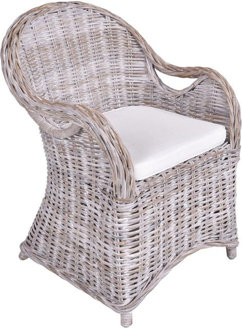 DELUKE Gartenstuhl BASEL Relaxsessel aus Rattan in Grau mit Armlehnen - Bild 1