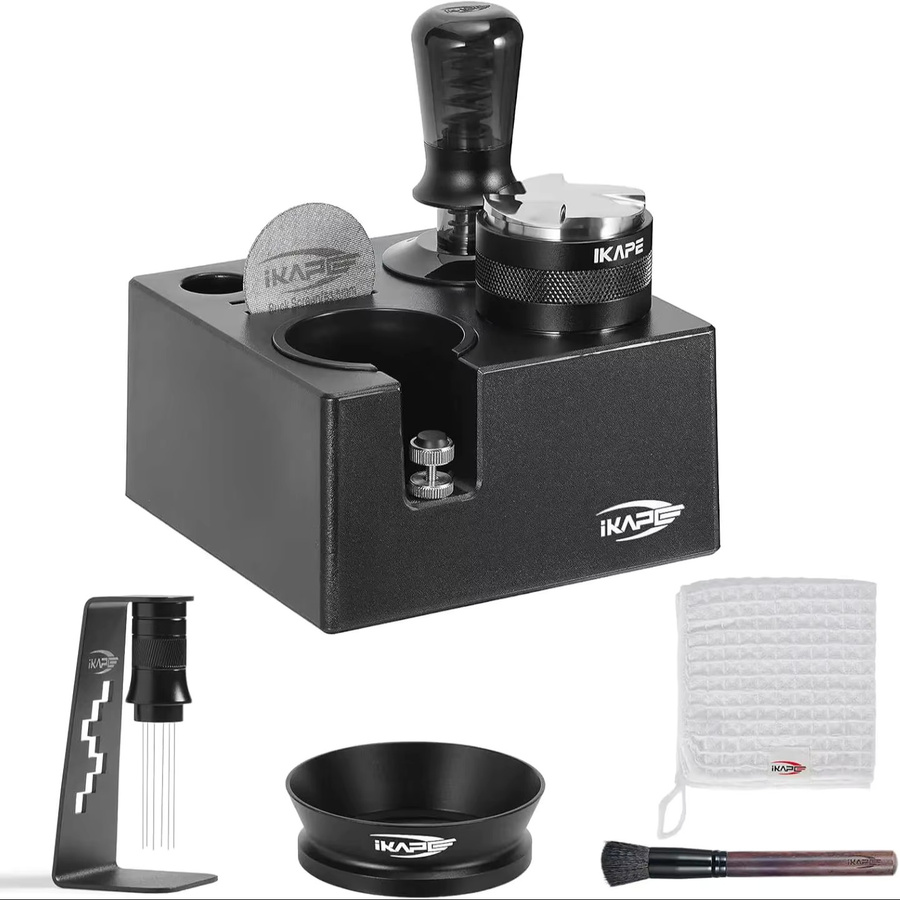 IKAPE 8-in-1 Espresso-Werkzeugset Schwarz aus Edelstahl mit Kaffeestampfer, Verteiler, magnetischem Trichter, Puck-Sieb und Tamperstation für 51 mm, 53,3 mm und 58,35 mm - Bild 5