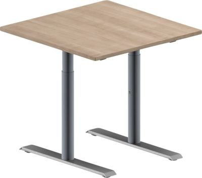 Schäfer Shop Genius Konferenztisch MODENA FLEX, quadratisch, T-Fuß Rundrohr, Eiche-Dekor/weißaluminium, B: 80 cm, T: 80 cm, H: 65-85 cm - Bild 1