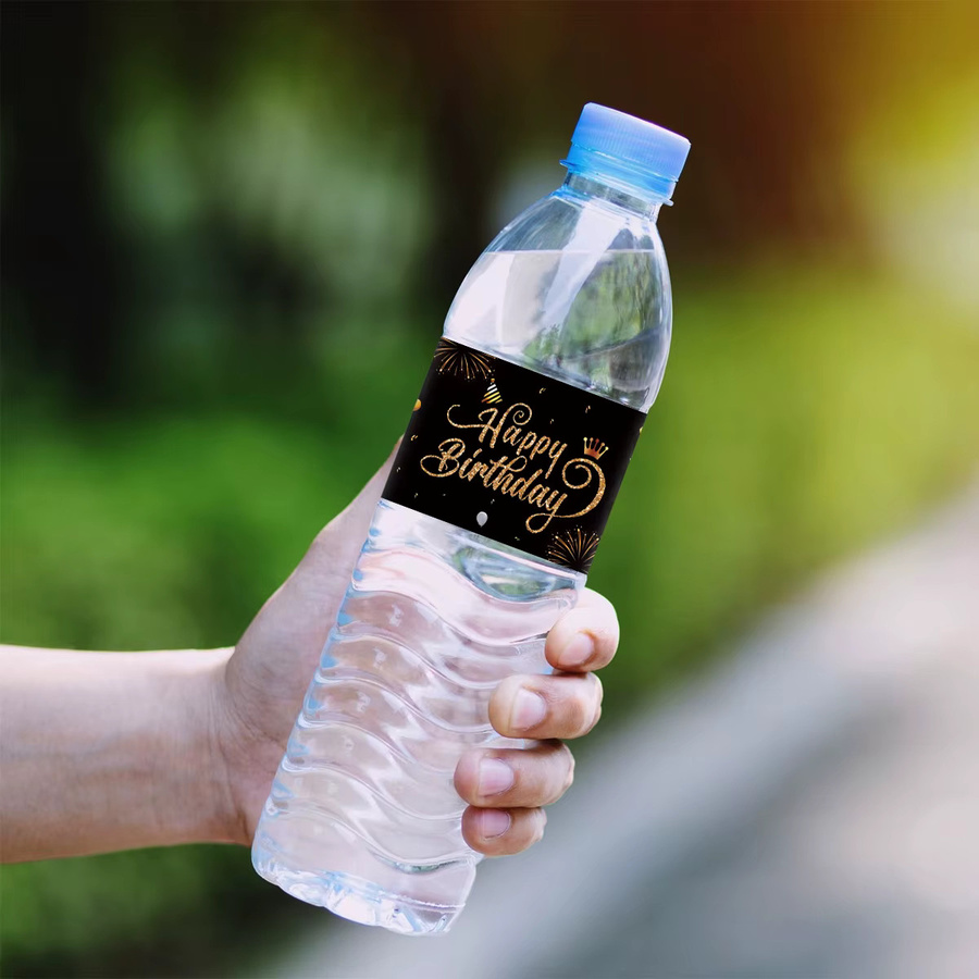 20 Stück Happy Birthday Wasserflaschenaufkleber personalisierte Etiketten in Schwarz für deine Geburtstagsparty-Dekoration - Bild 4