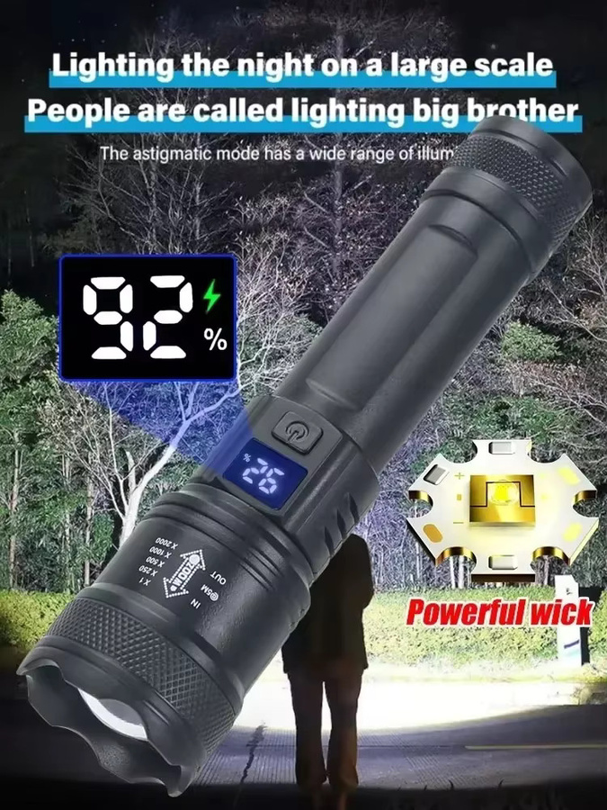 Heinast Tragbare Wiederaufladbare Taschenlampe mit Display und Teleskop-Zoom in Schwarz - Bild 7