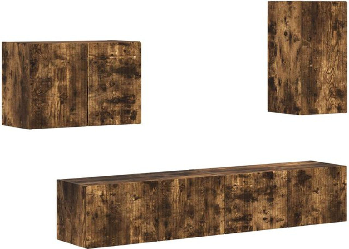 vidaXL TV-Wandregal-Set aus Holzwerkstoff in Braun, 4-teiliges Set im modernen Industrial-Design zur Wandmontage - Bild 1