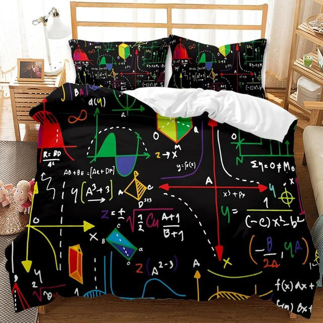 Mathe Bettwäsche Set Your Warm Home mit Mathematik Formel Druck, 2-teilig, Farbe: Schwarz, Bettbezug 133 x 70 cm und 2 Kissenbezüge 50 x 70 cm, aus Polyester - Bild 1