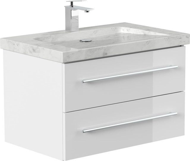 Badmöbel YAMO von Posseik mit Marmor Naturstein Waschbecken in Carrara White, Breite: 75 cm, glänzend - Bild 1