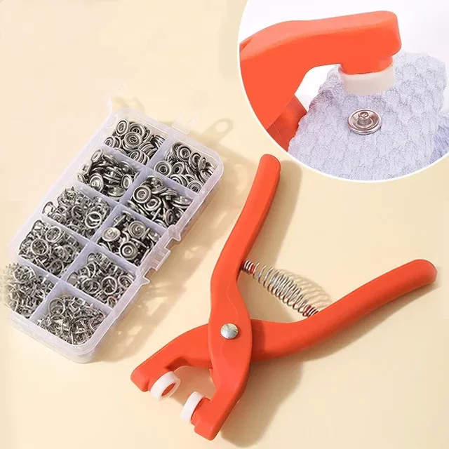 Metall-Druckknopf-Kit mit Handpresse und 50 Druckknöpfen in Silber inklusive Aufbewahrungsbox für DIY-Projekte an Kleidung oder Taschen - Bild 1