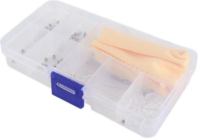 Brillen Reparaturset aus Stahl mit 120 Teilen inklusive Schrauben, Unterlegscheiben, Nasenauflagen und Schraubendreher-Bit in Transparent und Metall-Optik - Bild 1