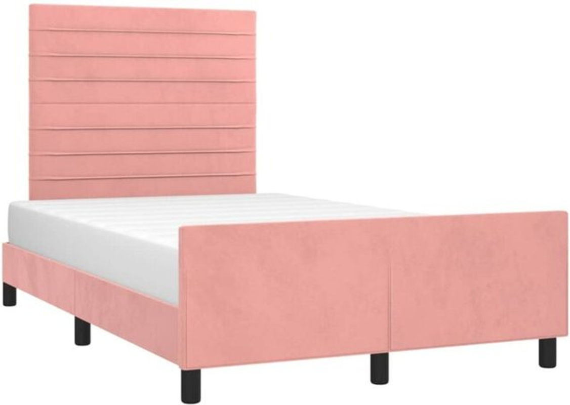 Vidaxl Polsterbett mit Kopfteil aus Samt und Massivholz in Rosa, B/T/H: 120 x 200 x 126 x 118 x 128 cm - Bild 1