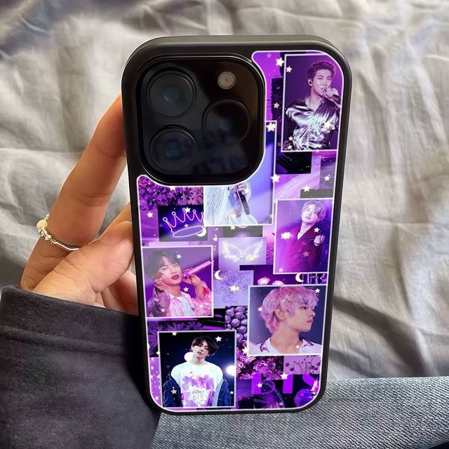 BTS KPOP Handyhülle für iPhone 17 16 15 14 13 12 11 Pro Max Mini in Lila, Luxus Y2K Design aus PC und TPU - Bild 1