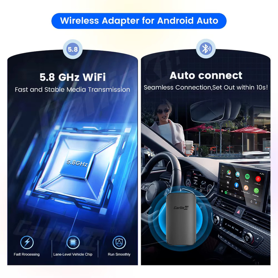 CarlinKit Kabelloser Android Auto Adapter in Schwarz für Plug-and-Play Konvertierung von kabelgebundenem zu kabellosem Android Auto mit OTA-Updates - Bild 3