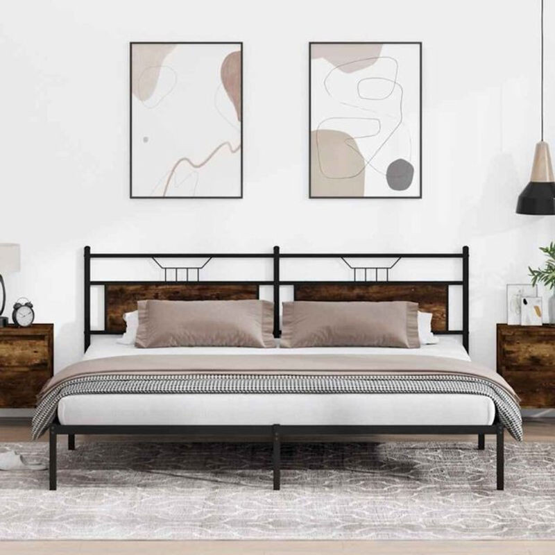 Bettgestell aus Holzwerkstoff und Stahl in Räuchereiche Braun von vidaxl im Industrial Design, B/T: 193 x 203 cm - Bild 1