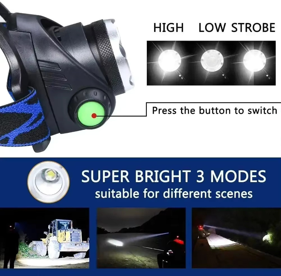 Heinast LED-Stirnlampe in Schwarz, wiederaufladbar und zoombar für Outdoor, Camping und Garten - Bild 3