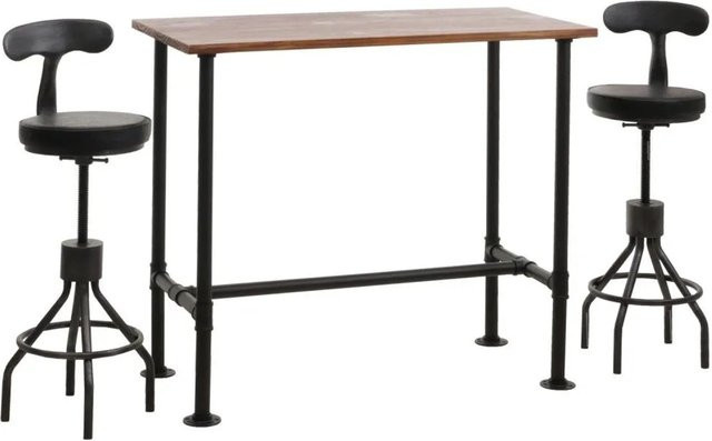 MCW Set Bartisch mit 2 Barhockern N21 im Industrial Design aus Metall und Kunstleder, braun/schwarz, höhenverstellbar und drehbar - Bild 2