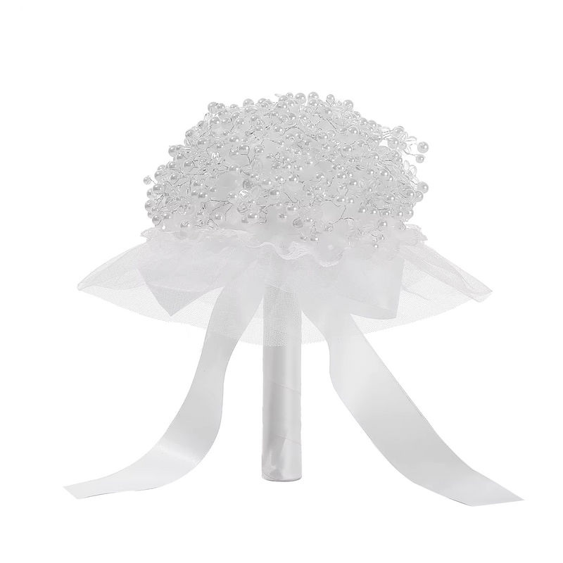 Ästhetischer Strauß künstlicher Blumen in Weiß mit Perlen-Details für Hochzeiten und Verlobungen von TRUE LOVE GIFT - Bild 3