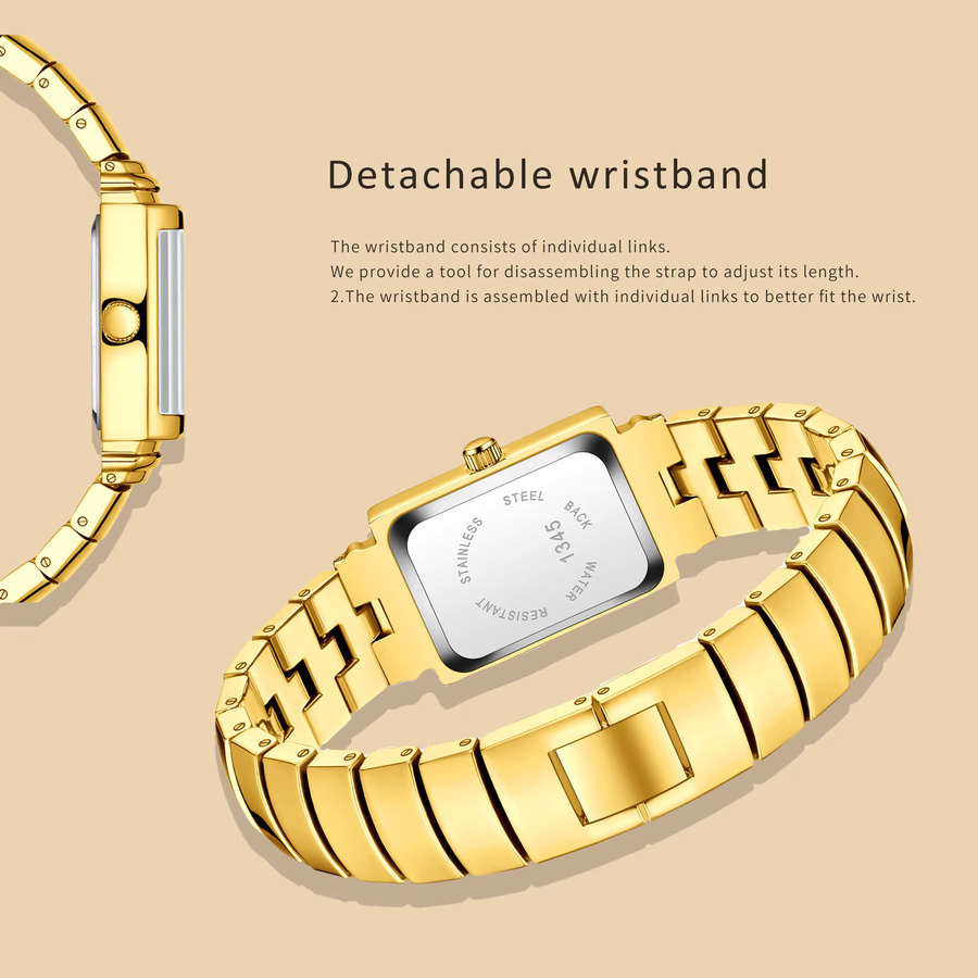 YaLaLuSi Armbanduhr, Quarz, eckig, Gold, Grün, Damen - Bild 1