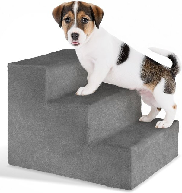 tectake Paw Path Haustiertreppe für Hunde und Katzen in Grau mit abnehmbarem Plüschbezug und rutschfester Oberfläche, B/T/H: 45 x 37 x 34,5 cm - Bild 1