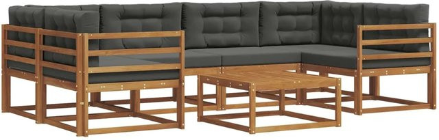vidaXL Outdoor-Sofagarnitur L-Form aus Akazienholz mit 7 Kissen in Anthrazit und Natur - Bild 1