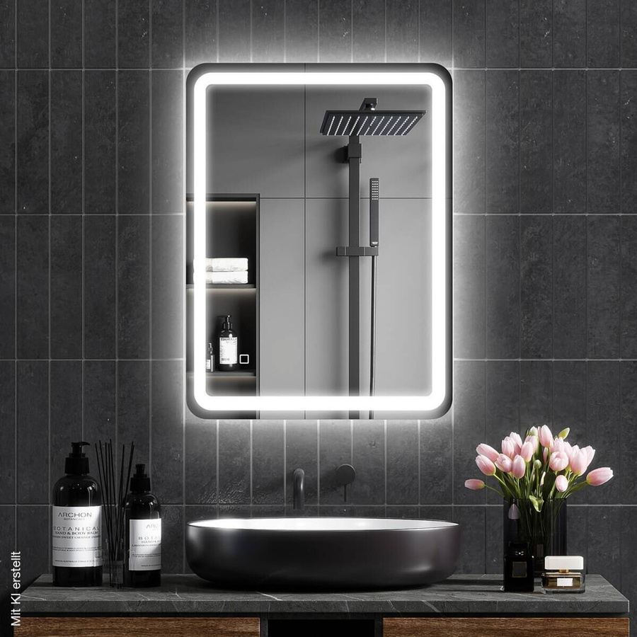 HOMCOM LED-Badspiegel in Silber mit Touch-Funktion und Dimmbarkeit, Rechteckig, B/H/T: 60 x 80 x 4 cm - Bild 4
