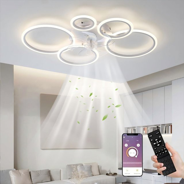 Yopyuenn LED Deckenventilator mit Beleuchtung in Weiß, 100 cm Durchmesser, 80W, modern mit Fernbedienung - Bild 1