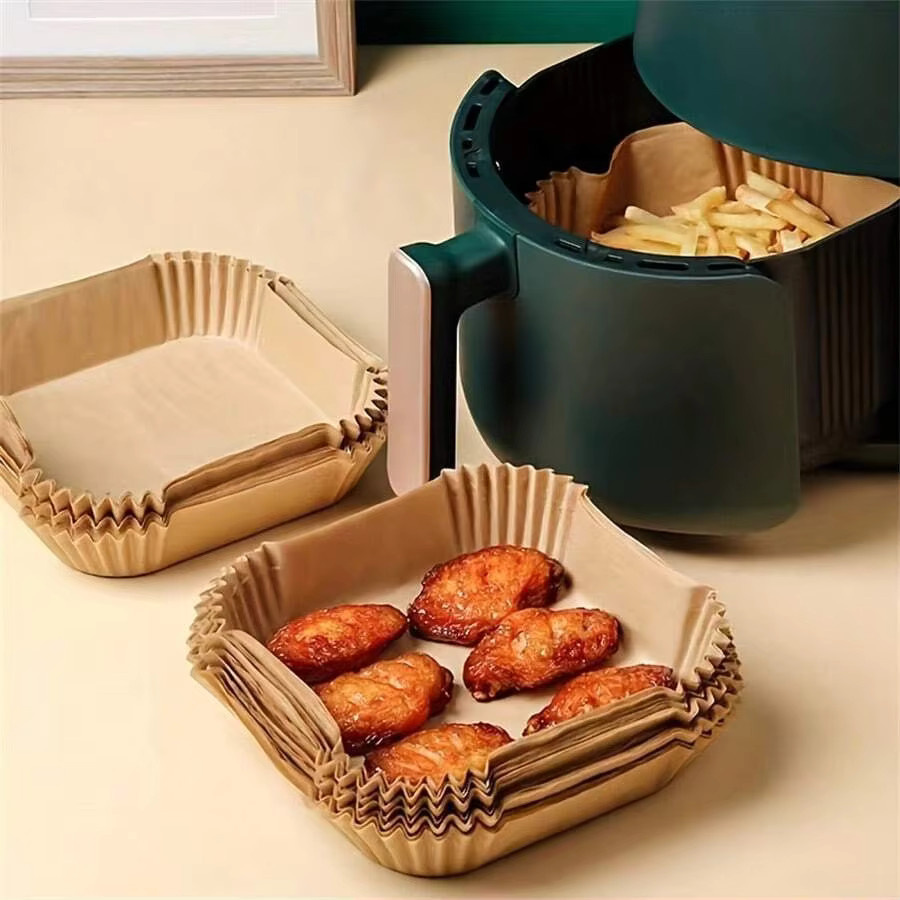 100 Stück quadratische Einweg-Luftfritteuse-Einlagen aus Ölpapier in Braun für frittierte Lebensmittel und Backen - Bild 2