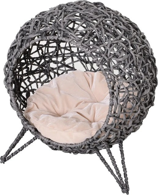 PawHut Katzenkorb aus Rattan in Silbergrau mit erhöhtem Boden B/H/L: 52 x 58 x 52 cm - Bild 1
