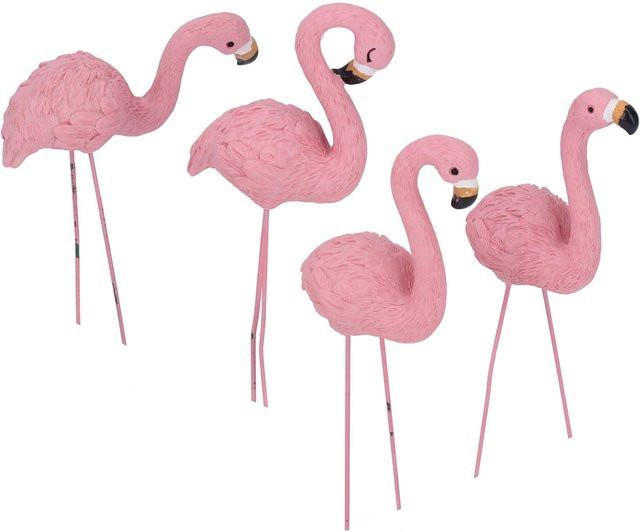 4er-Set Shoemst Flamingo Gartenstatuen in Rosa aus Harz und Gusseisen für Garten, Rasen und Terrasse - Bild 1