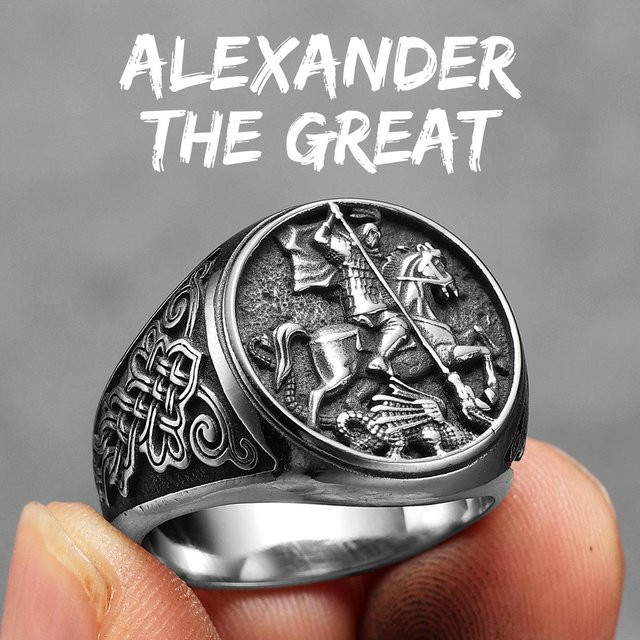 YIRAN Jewelry Ring Sankt Georg tötet Drache, Edelstahl, Herren - Bild 1