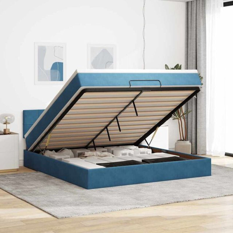 Vidaxl Ottoman Polsterbett mit Matratze und LED in Dunkelblau aus Samt, B/T: 180 x 200 cm - Bild 1