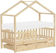 ML-Design Kinderhausbett aus Kiefernholz mit Matratze und 2 Schubladen, Natur, B/T/H: 140 x 70 x 80 cm - Bild 1