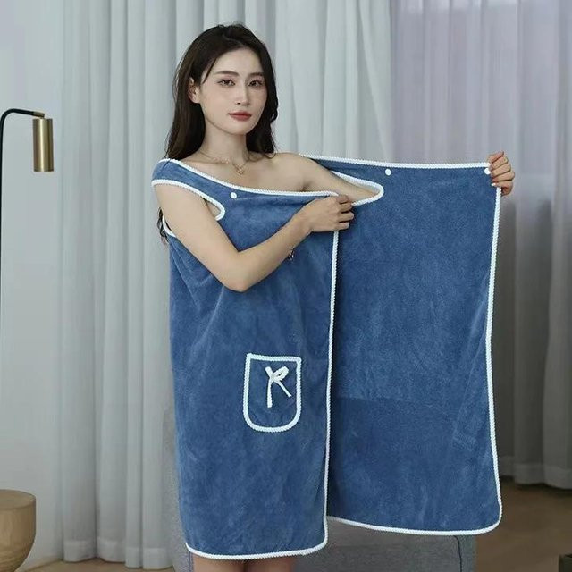 Tragbares Badetuch für Erwachsene von Yiran Furniture aus blauem Korallensamt, weich und saugfähig - Bild 1