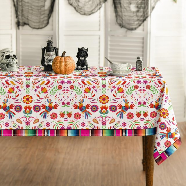 Rechteckige Tischdecke JINGYUE Pet mit floralem Vögel-Design im Mexiko Tag der Toten Stil, Mehrfarbig, B/T: 140 x 90 cm - Bild 1