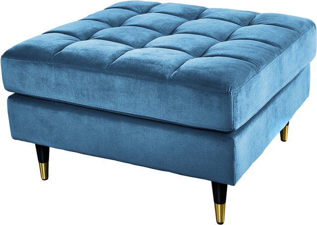 riess-ambiente Hocker COZY VELVET in Petrol Blau Gold mit Samtbezug und Holzfüßen, Durchmesser: 80 cm - Bild 1