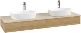 V&B Waschtischunterschrank Antao mit Beleuchtung, Farbe Eiche Honig Braun Matt, B: 160 cm, T: 50 cm - Bild 1
