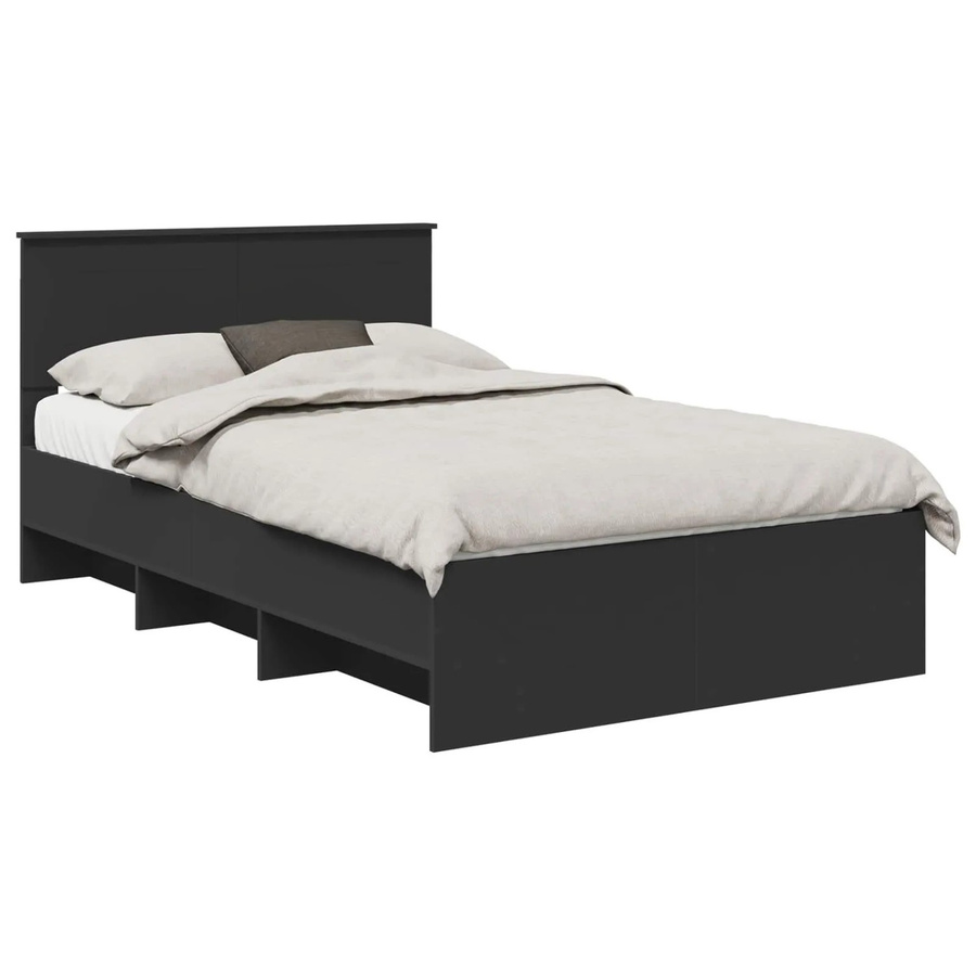 vidaXL Bettrahmen mit Kopfteil aus Holzwerkstoff in Schwarz, B/T/H: 138 x 200 x 90 cm - Bild 2