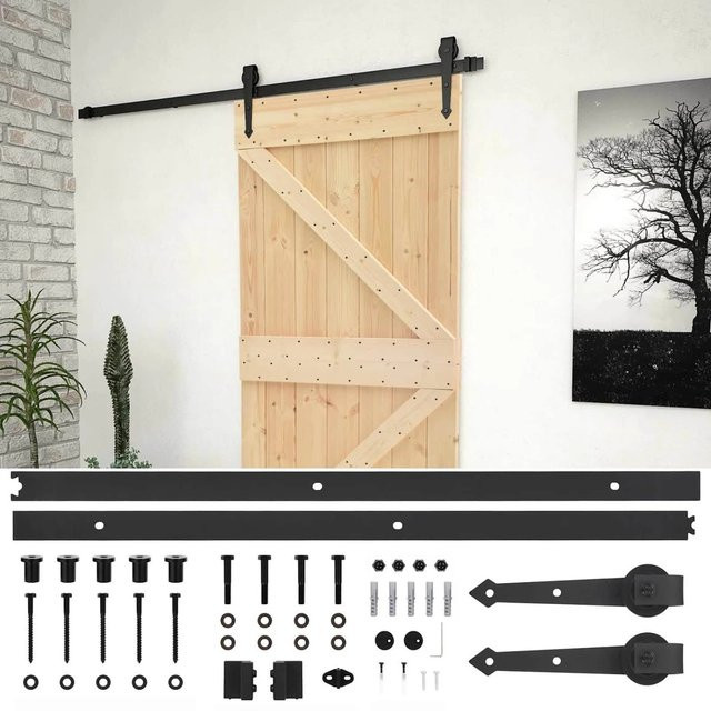 vidaXL Schiebetür in modernem Design aus Holz und Stahl, Farbe Natur und Schwarz, B/H: 100 x 210 cm - Bild 1