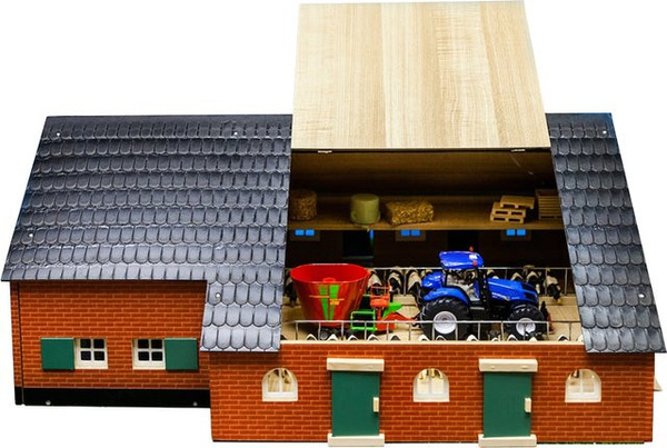 KidsGlobe Bauernhof Viehstall mit Bauernhaus aus Holz Maßstab 1:32