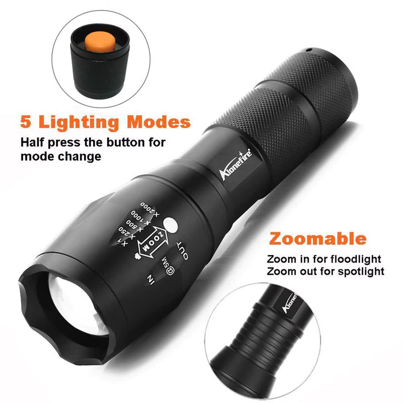 Alonefire 10W Zoom LED Taschenlampe aus Aluminium in Schwarz für Outdoor, Camping und Jagd - Bild 4