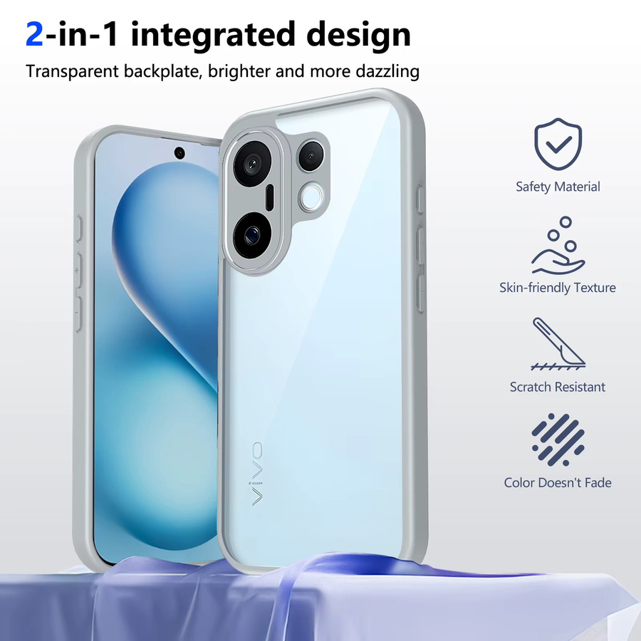 Vivo X200 FE X200FE 5G Hülle mit Luftpolster und stoßfestem Silikon-Stoßfänger, matte Rückseite in Transparent/Grau - Bild 2
