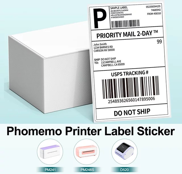 Phomemo Thermopapier Fan-Fold-Etiketten in Weiß, 500 Stück, 4x6 Zoll für Versandetiketten und Adressdrucker wie Phomemo 241bt, 246s und D520bt - Bild 1